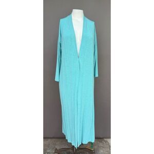 Soma Cardigan M Turquoise Blue Longline Open Front Side Slit Stretch Duster